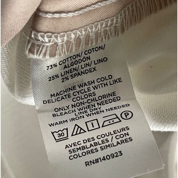 LOFT Cotton Linen Straight White Pants Sz 10 Petite Style # 761542 Fabric Belt - Picture 8 of 8